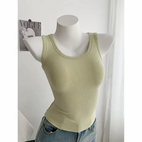 复古简约时尚洋气辣妹修身显瘦U领螺纹针织工字背心上衣女夏图片