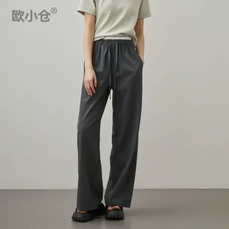 欧小仓奶茶系列 叠腰秀场日常款 通勤微弧弯月裤 松紧腰阔腿西裤商品大图