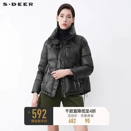 sdeer圣迪奥冬装高领拉链拼接抽绳短款羽绒服女S21482467♏商品大图