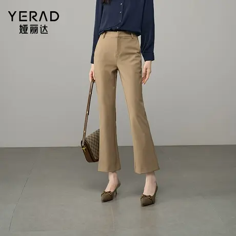 娅丽达卡其色喇叭裤西装裤女2025夏新款休闲裤子九分小个子微喇裤商品大图
