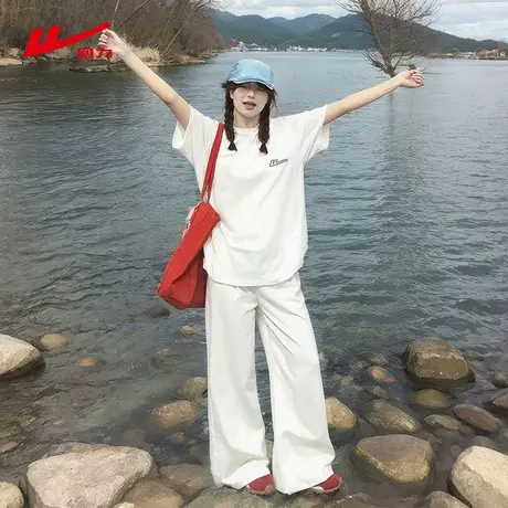 回力白色纯棉短袖t恤女夏季2025新款小个子宽松大码女装正肩上衣图片