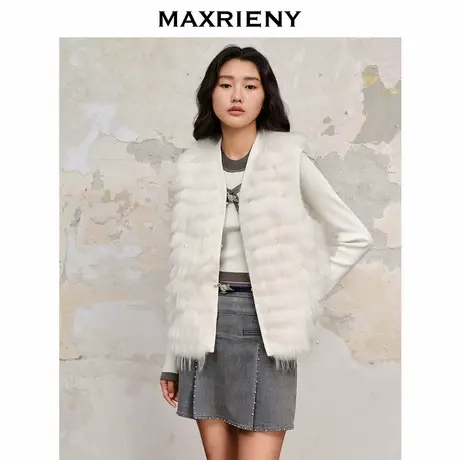 【奥莱】MAXRIENY复古感貉子皮草马甲背心马夹图片