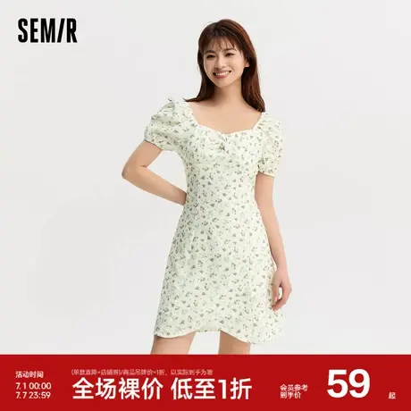 森马连衣裙女肌理雪纺浪漫森系温柔风夏季方领不规则碎花裙小清新商品大图