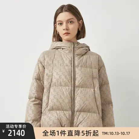 LANCY/朗姿鹅绒服冬季新款短款羽绒服连帽保暖通勤印花外套图片