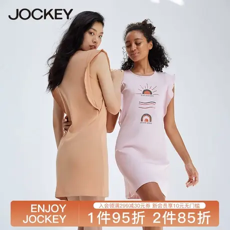 Jockey睡裙女夏季纯棉短袖睡衣宽松薄款春秋睡衣学生清新家居服商品大图