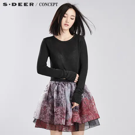 sdeer圣迪奥简约纯色宽松短款针织衫S16383508图片