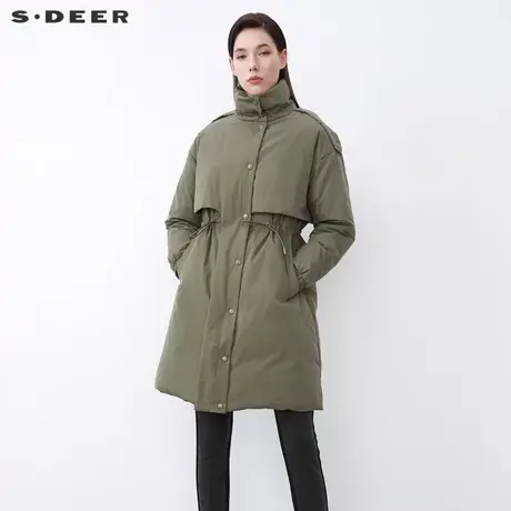 【直播间专属】sdeer圣迪奥高领抽绳收腰拼接宽松羽绒服S21482428图片