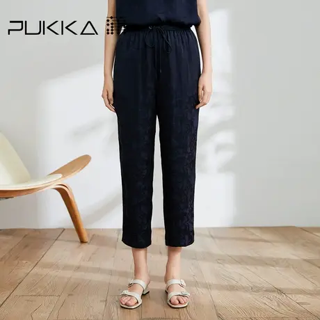 蒲PUKKA休闲裤子女夏宽松设计感提花九分显瘦萝卜裤子商品大图