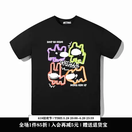 Ohlyah设计师原创卡通品牌彩色涂鸦动物英文学生短袖男女纯棉T恤图片