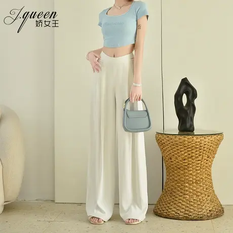 高腰阔腿裤女夏季新款露腰设计感时尚休闲宽松垂坠感拖地长裤子商品大图