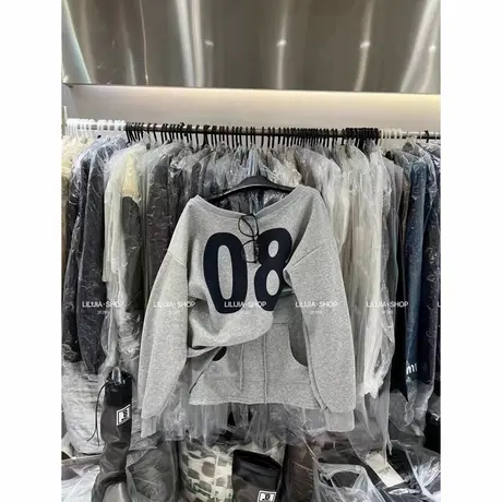 韩国东大门秋季新款印花字母露肩宽松长袖卫衣半身短裙两件套装女商品大图