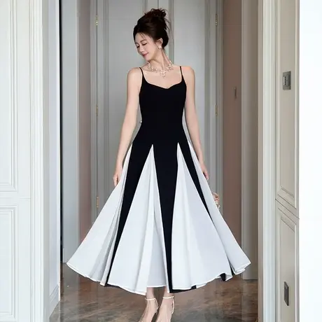 性感吊带撞色连衣裙女图片