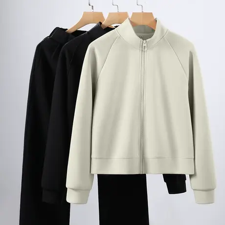 回力绿色立领卫衣外套女春秋2025新款休闲百搭开衫短款运动上衣Z4商品大图