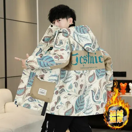 夹克外套男秋冬季2025新款加绒加厚宽松潮流工装百搭连帽潮牌上衣商品大图