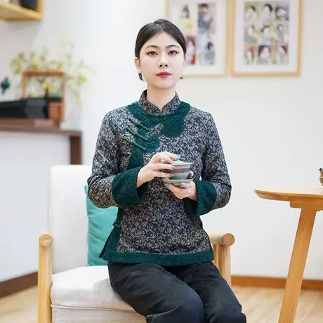 筠雅冬季新款唐装加厚旗袍小棉袄中国风年轻款夹棉保暖棉衣24J408商品大图