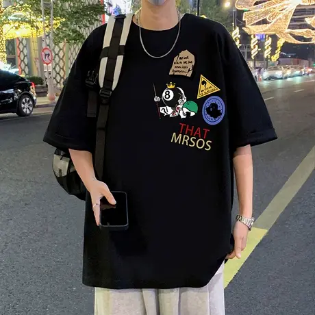 重磅纯棉短袖t恤男夏季新款宽松圆领半袖潮牌宽松上衣卡通体恤衫商品大图