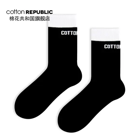 Cotton Republic/棉花共和国女士中筒袜2019冬款情侣撞色提花棉袜图片