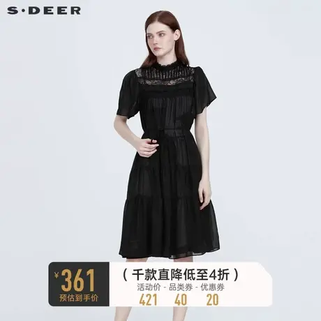 sdeer圣迪奥复古衬衫裙印花蕾丝吊带两件套连衣裙S222Z1210商品大图