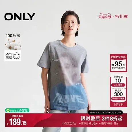 ONLY2025夏季新款人像图案纯棉宽松插肩版型圆领印花短袖T恤女商品大图