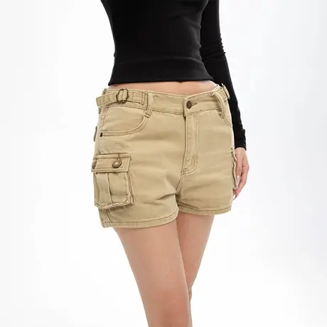 卡其色美式工装短裤女2025夏季新款高腰复古设计感显瘦辣妹风热裤商品大图