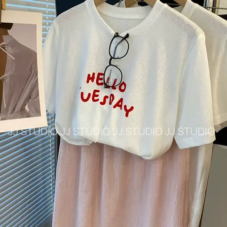 简约风！韩国东大门气质字母宽松休闲凉感雪花棉短袖透气T恤女夏商品大图