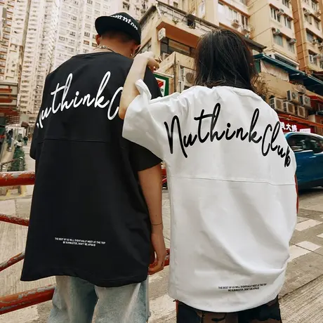 Nuthink国潮潮牌短袖T恤男女同款大码夏季宽松美式潮流情侣蝙蝠袖图片