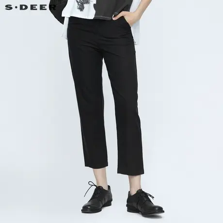 sdeer圣迪奥夏装简约黑色基本款通勤休闲长裤女S21260801图片