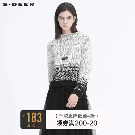 sdeer圣迪奥冬季女装简约圆领时尚撞色提花复古毛衣S20483546图片
