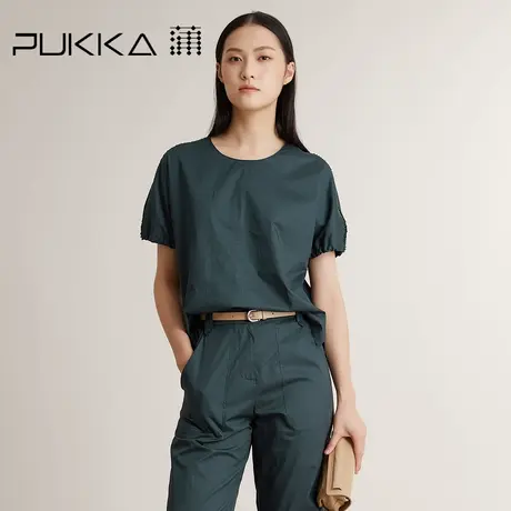 Pukka蒲牌上衣设计感女小众2022夏季新款宽松休闲圆领短袖衬衫女图片