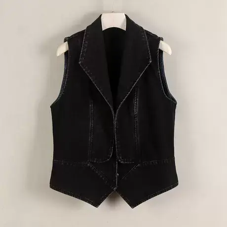 牛仔马甲女2025新款西装领黑色时尚无袖背心短款上衣春秋显瘦外搭商品大图