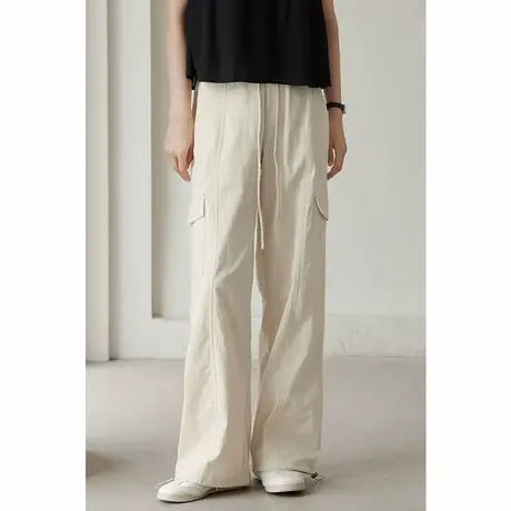 弥古高腰工装裤女款小个子春秋阔腿裤长裤休闲裤高级感军绿色裤子商品大图