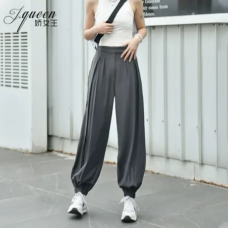 高腰哈伦裤女夏季时尚潮流休闲百搭灯笼裤宽松显瘦直筒束脚九分裤商品大图