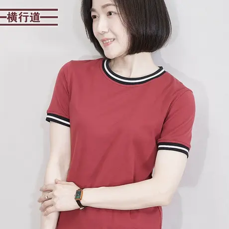 纯棉圆领拼接短袖女装T恤通勤打底衫半袖2025夏装新款百搭上衣图片