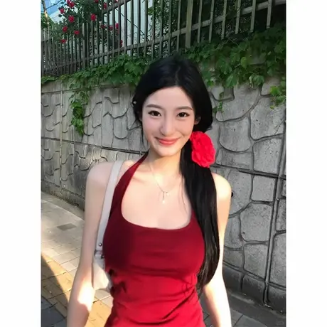 纯欲辣妹红色吊带背心女夏季修身显瘦高级感气质独特休闲百搭上衣商品大图