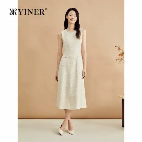 YINER音儿女装秋季法式珠片花纱吊带裙子优雅A字连衣裙商品大图