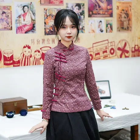 筠雅春季新款新中式复古显瘦旗袍式上衣时尚气质唐装上衣女25J032商品大图