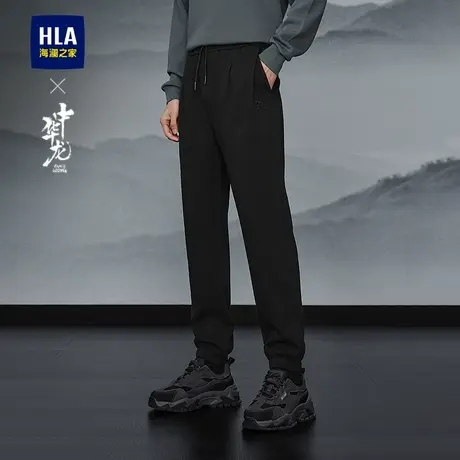 HLA/海澜之家中华龙卫裤2025秋冬新款抽绳松紧腰精致绣花休闲裤男商品大图