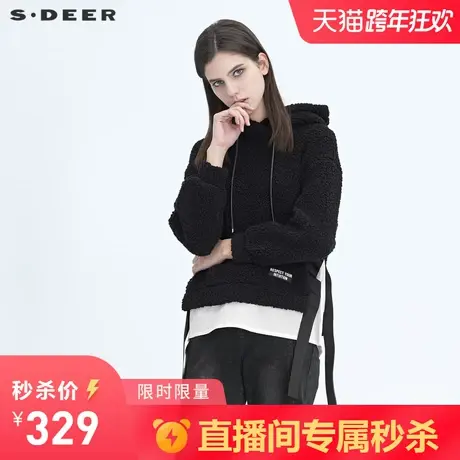 【💃秒杀】💄sdeer圣迪奥个性连帽摇粒绒假两件卫衣外套S20482218商品大图