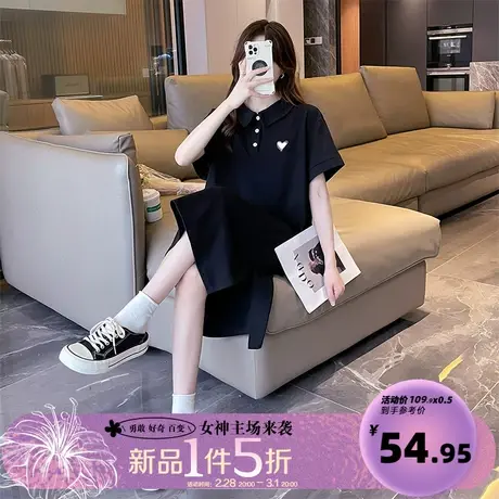 唐狮Polo早春连衣裙女2024新款春装小个子黑色裙子宽松休闲长裙e8商品大图