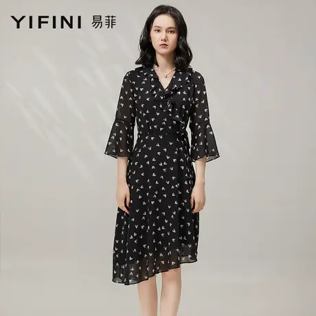 Yifini/易菲宽松显瘦印花连衣裙女茶歇裙淑女裙薄款春秋季新款图片