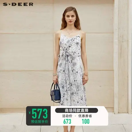 sdeer圣迪奥女装时尚撞色印花收腰吊带连衣裙S232Z12K4商品大图