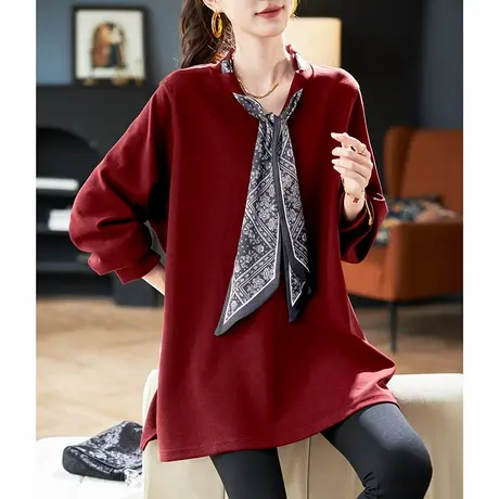 宝诗黎V领系带长袖宽松卫衣2025春季新款时尚百搭洋气中长款女装商品大图