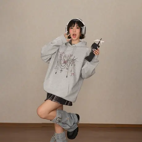 YEP街头潮牌连帽卫衣女春秋2025新款美式复古帽衫宽松情侣装外套商品大图