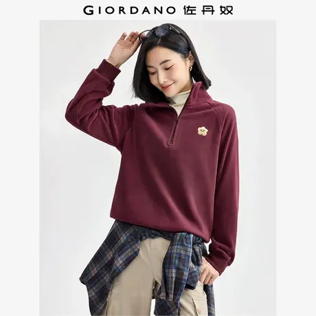 佐丹奴外套女装摇粒绒花朵刺绣立领半开胸插肩针织卫衣 13324745商品大图