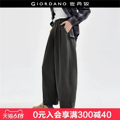 佐丹奴裤子女新款磨毛压褶灯笼裤显瘦阔腿裤松紧腰休闲裤18414225商品大图