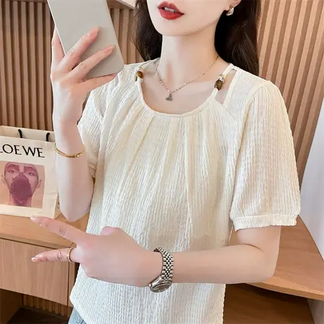 个性露肩性感短袖t恤女2025新款夏季韩版宽松设计感小众百搭上衣图片