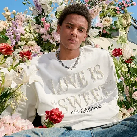 Nuthink重工刺绣珍珠字母T恤短袖美式复古重磅宽松男女2025新款夏图片