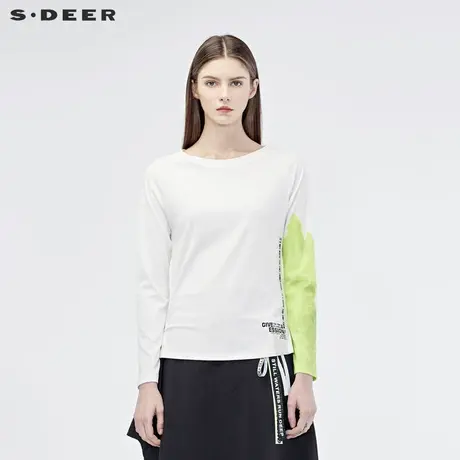 sdeer圣迪奥女2019秋季休闲圆领字母插肩袖短款T恤S19180208图片