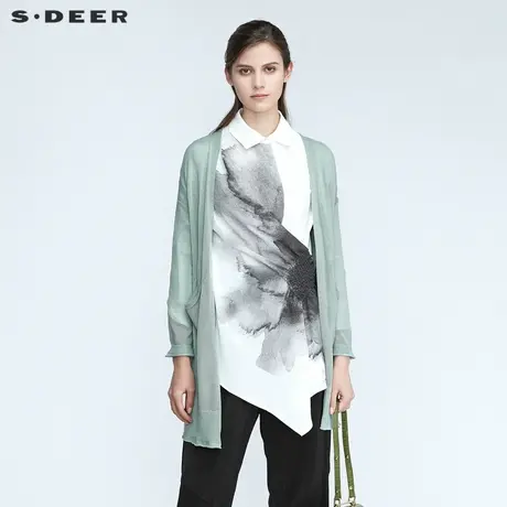 sdeer圣迪奥春秋装慵懒休闲开襟罗纹口袋针织开衫S21183512图片