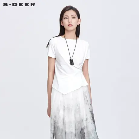 sdeer圣迪奥22夏装新品休闲圆领不规则堆叠拼接短袖T恤S22280167图片